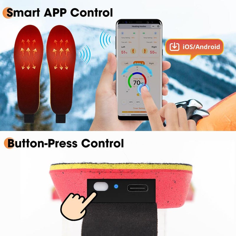 Smart Heated Insoles Rechargeable 1pair Foot Warmer 3 Heat Settings Mobile app to Control Temperature, Full-Foot Heating & Cut-to-Fit Design for All Shoes - Image 5